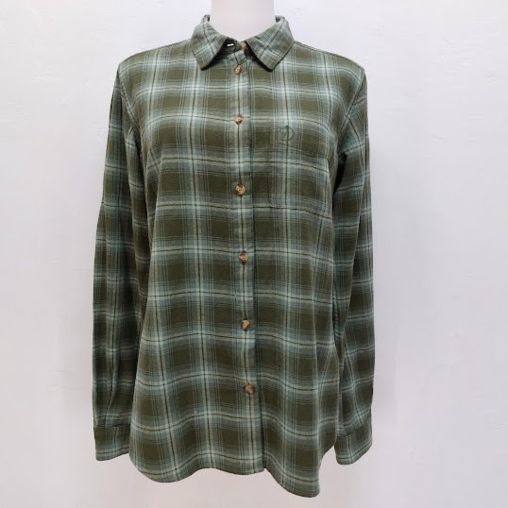 Fjallraven Ovik Flannel Button Up Shirt Women's S Olive Green Plaid Gorpcore